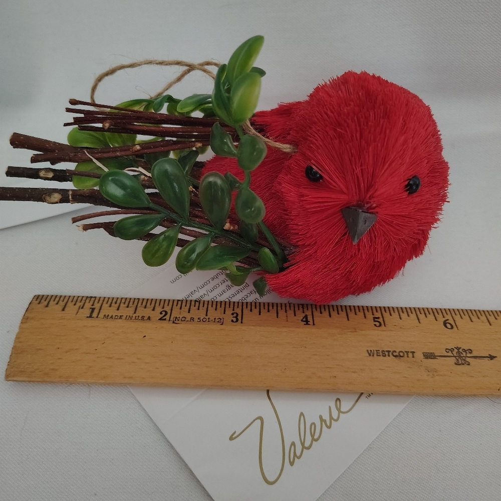 🎄6 Red Bird Ornaments with Green Accents - Picture 2 of 5